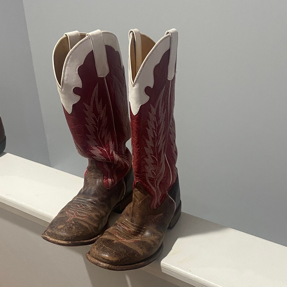 Anderson Bean Boys Rodeo Saddle Mad Dog Kids Boot Red White Brown Size 3
